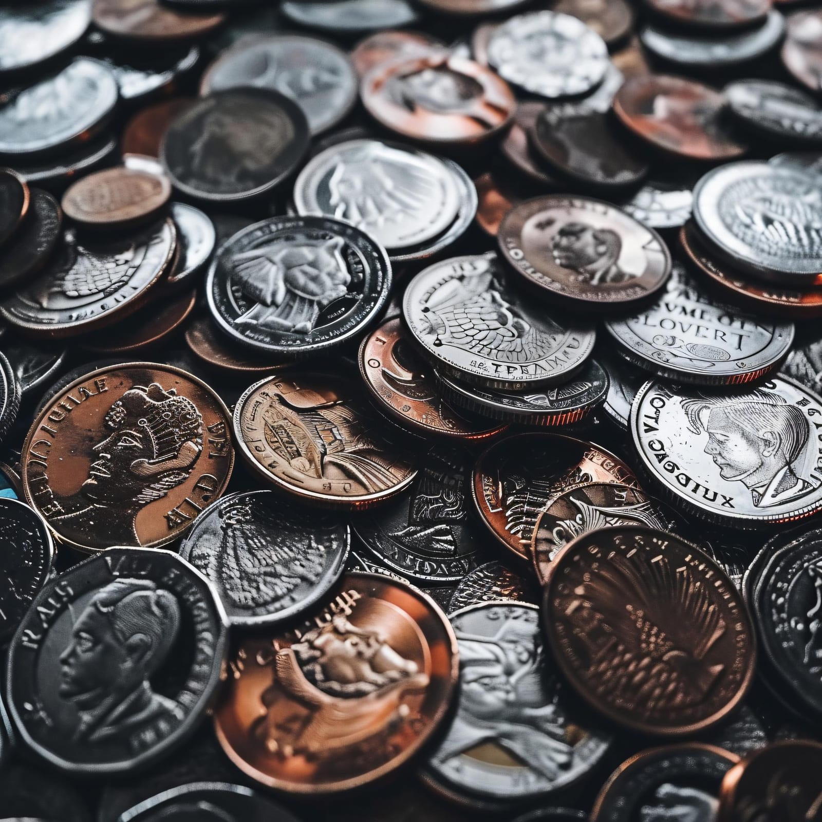 Mesa de trabalho com moedas e lupa para catalogação